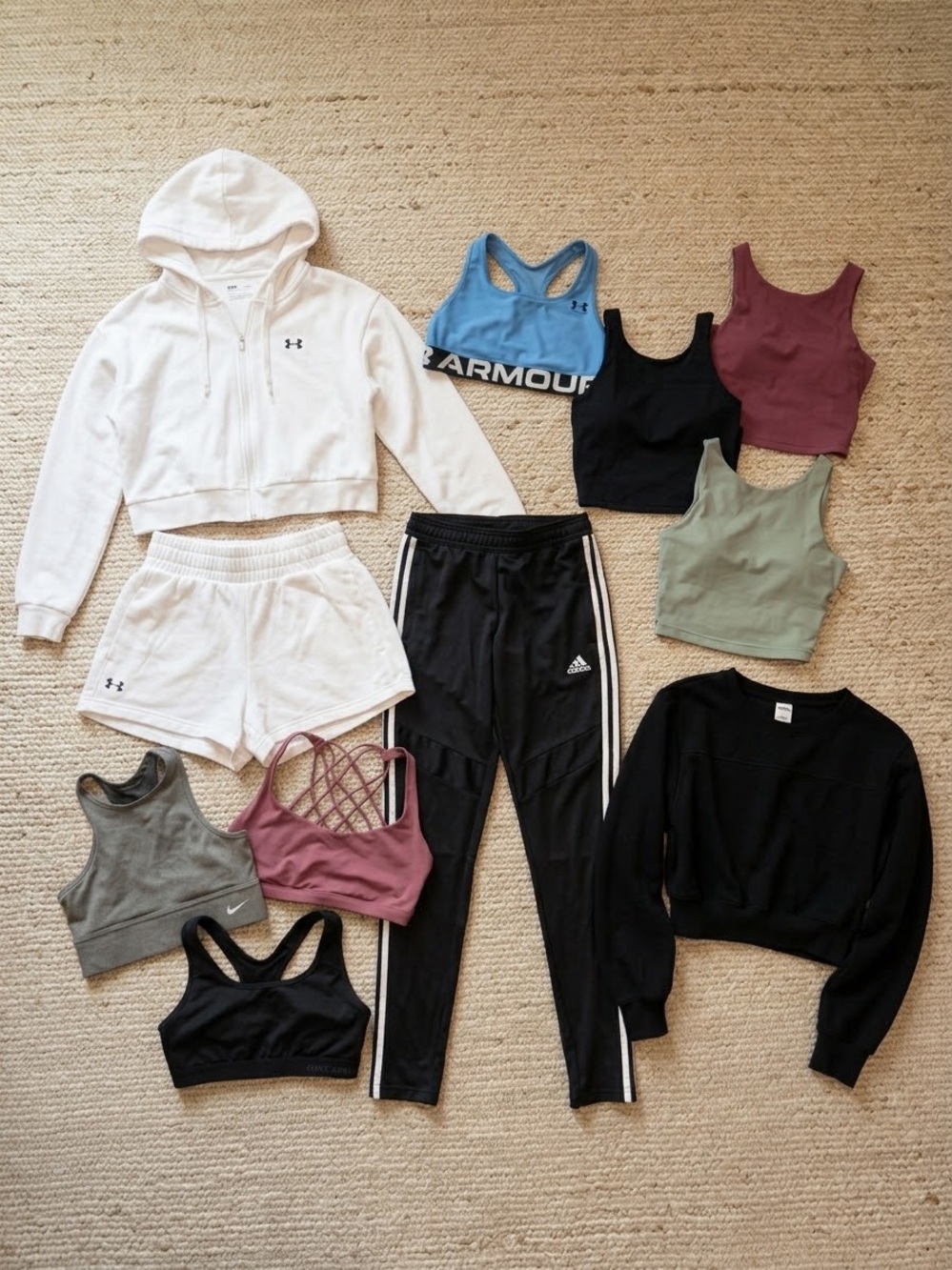 Under Armour White Cropped Hoodie and Shorts Set with Mixed Sports Bras